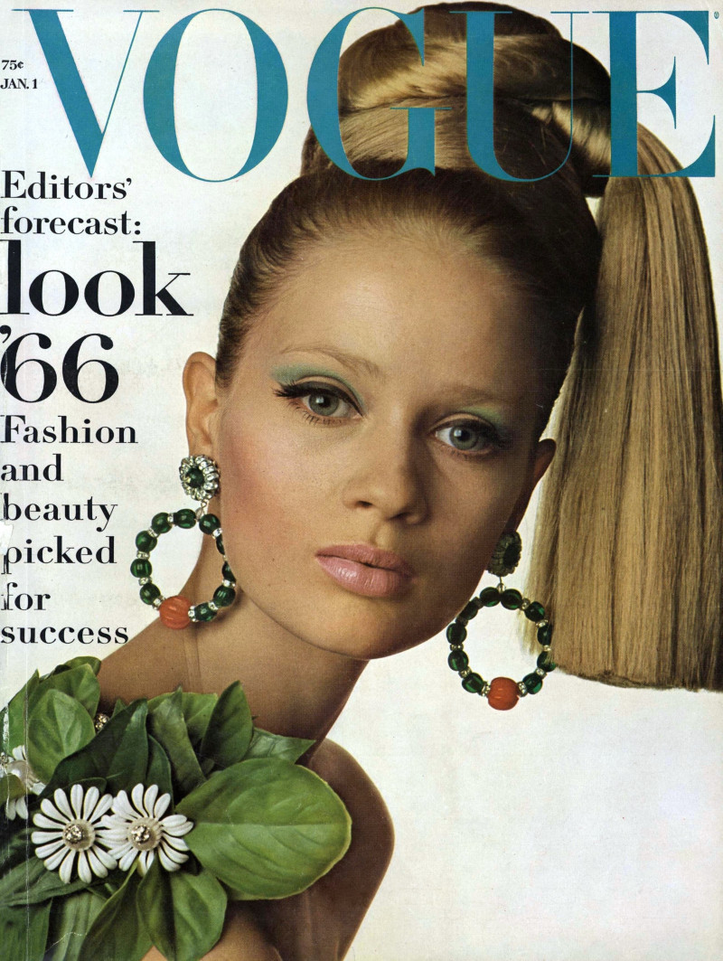 Celia Hammond featured on the Vogue USA cover from January 1966