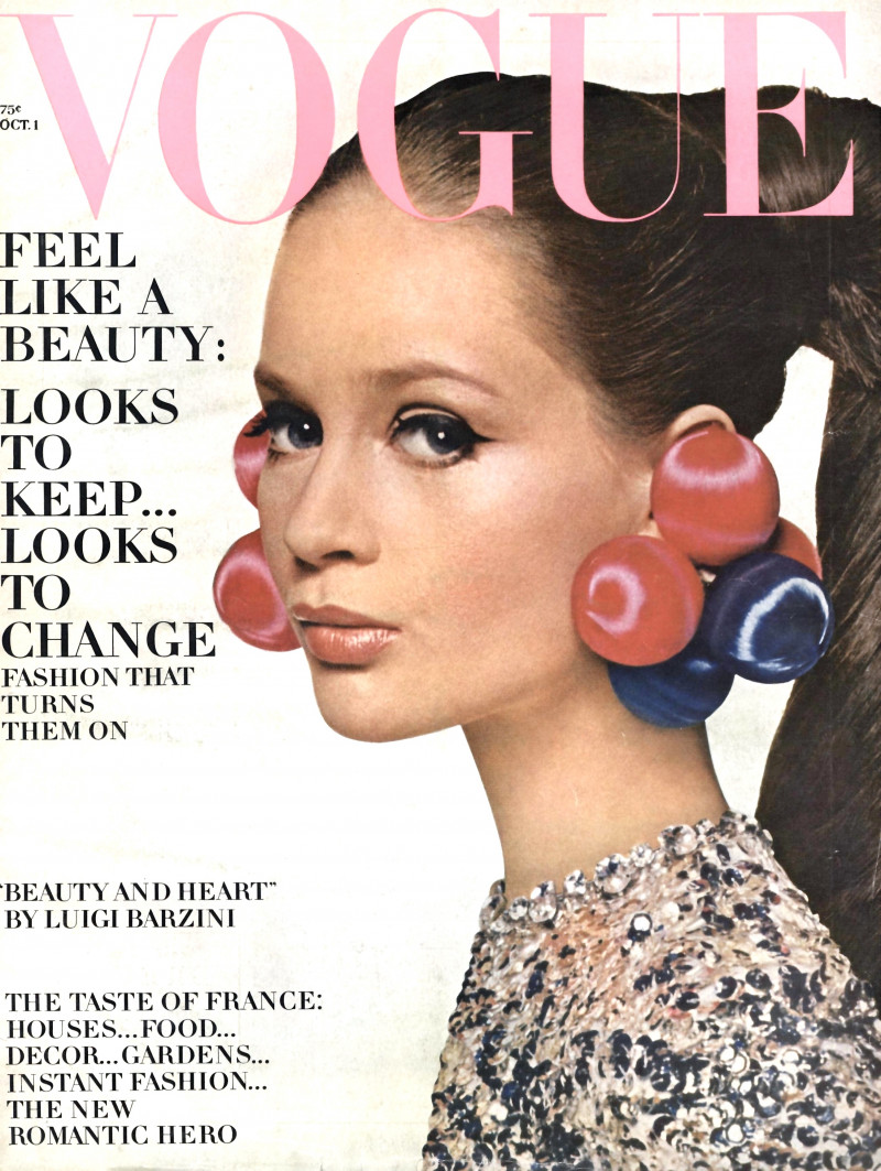 Celia Hammond featured on the Vogue USA cover from October 1966