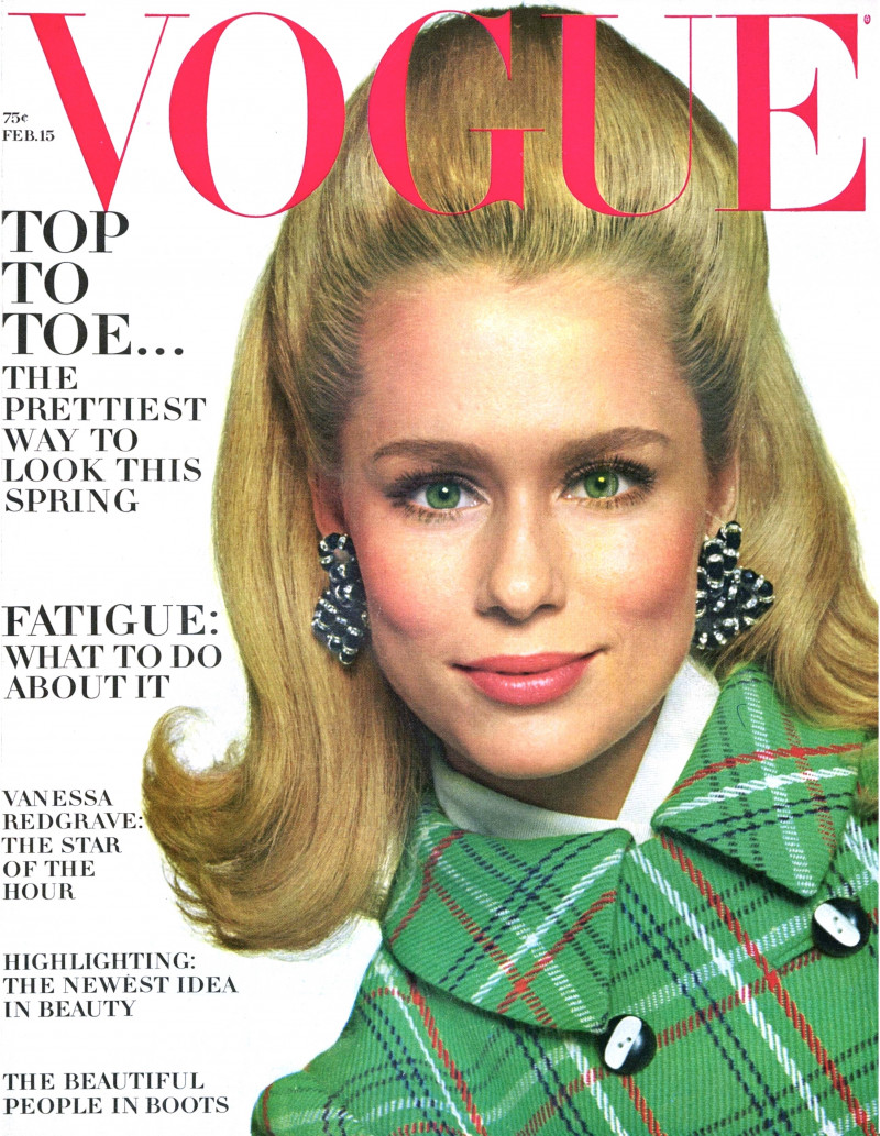 Lauren Hutton featured on the Vogue USA cover from February 1967