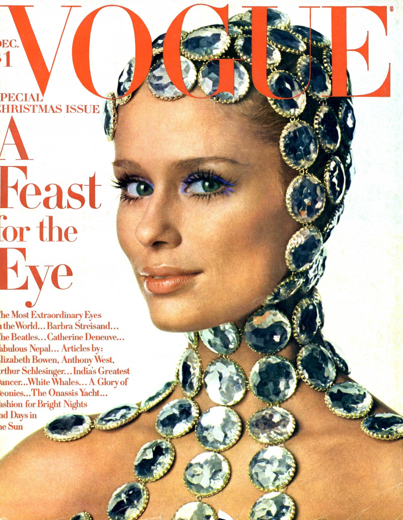 Lauren Hutton featured on the Vogue USA cover from December 1968
