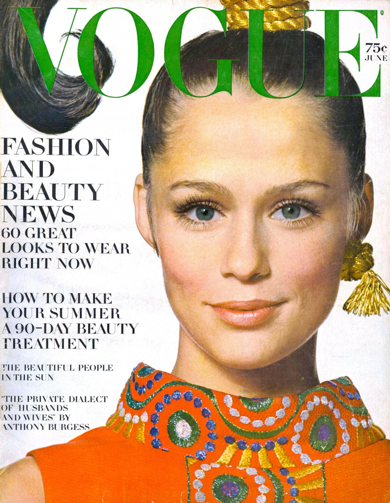 Lauren Hutton featured on the Vogue USA cover from June 1968