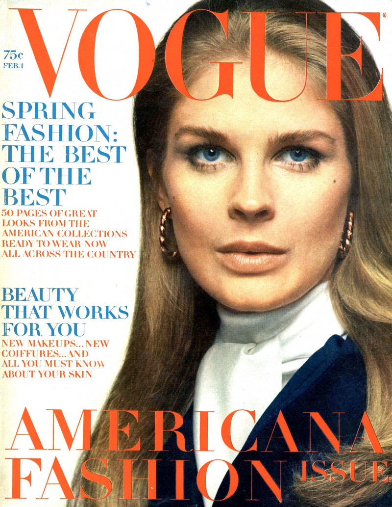 Candice Bergen featured on the Vogue USA cover from February 1969