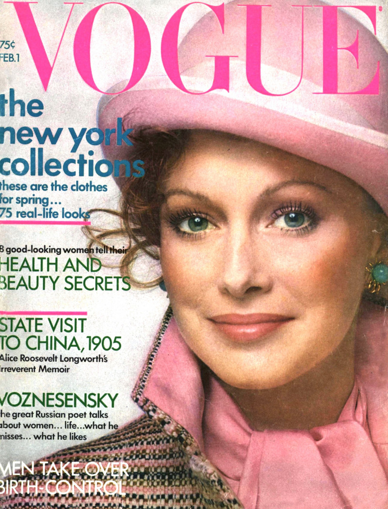 Karen Graham featured on the Vogue USA cover from February 1972