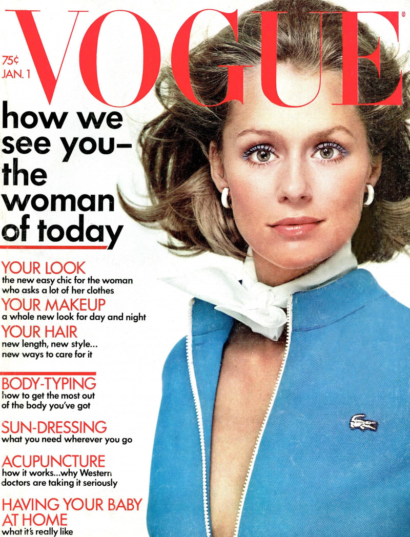 Lauren Hutton featured on the Vogue USA cover from January 1972