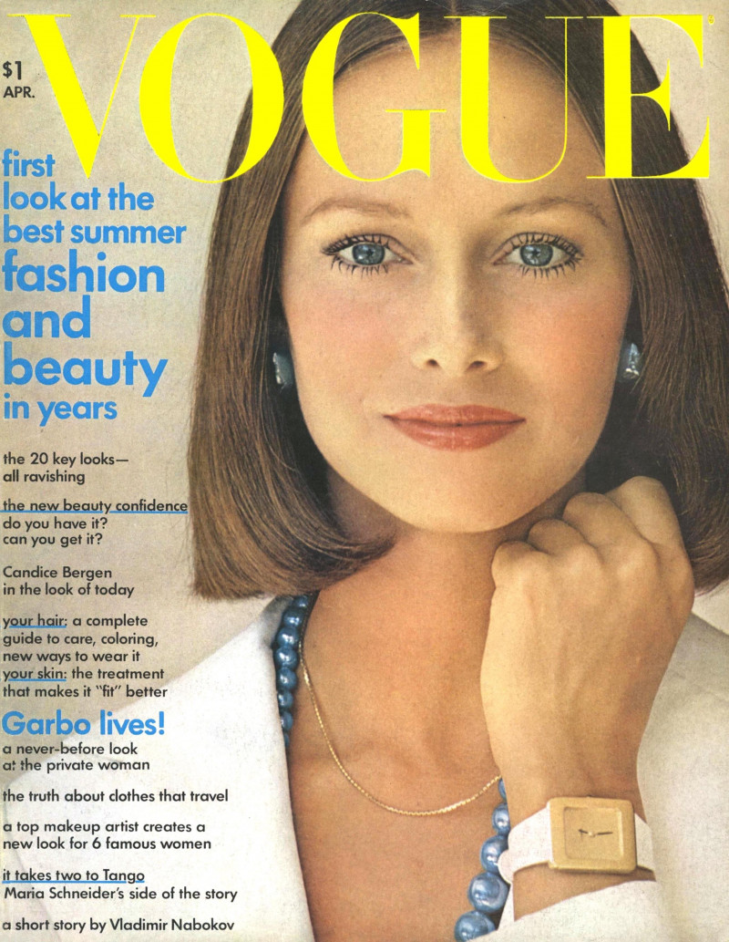 Karen Graham featured on the Vogue USA cover from April 1973