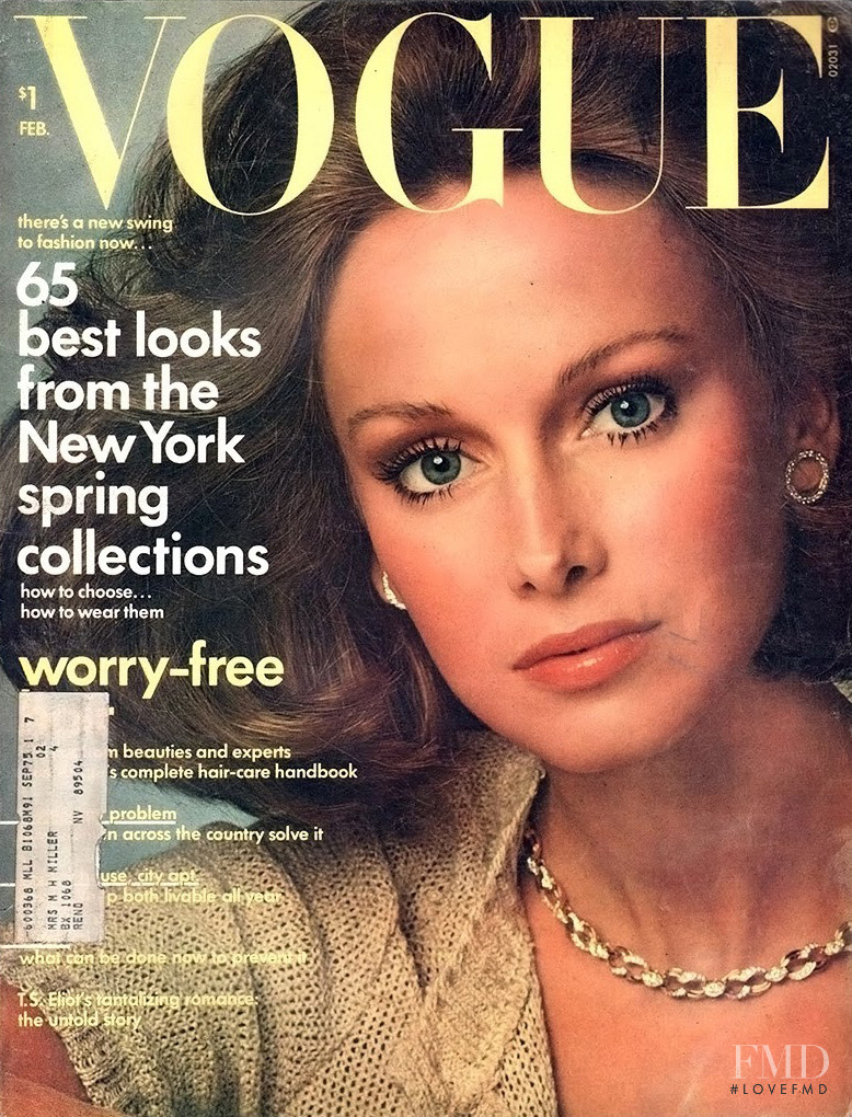Karen Graham featured on the Vogue USA cover from February 1974