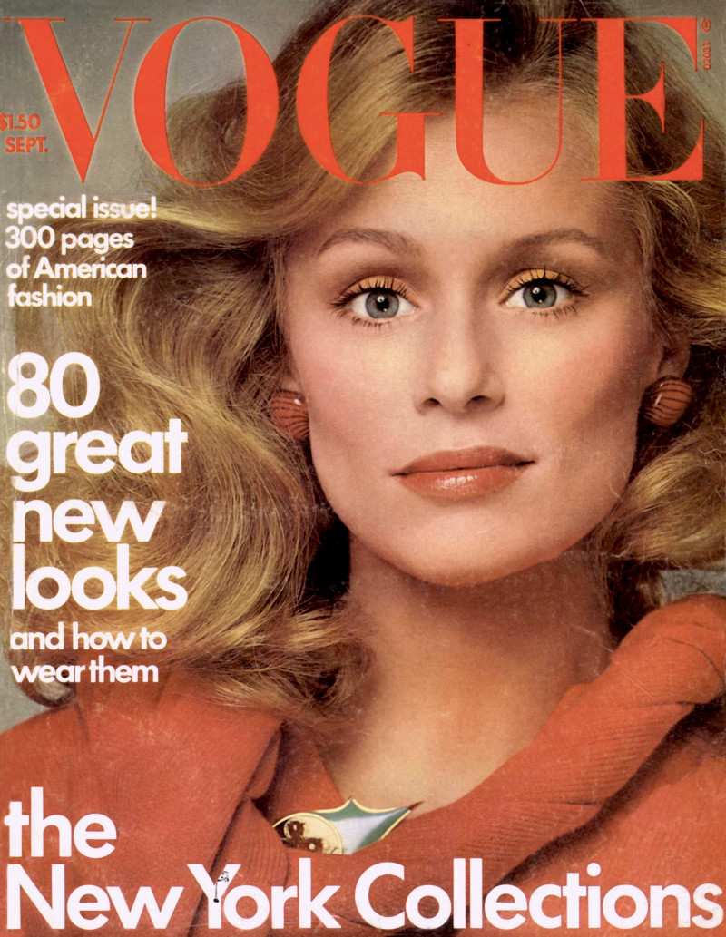 Lauren Hutton featured on the Vogue USA cover from September 1974