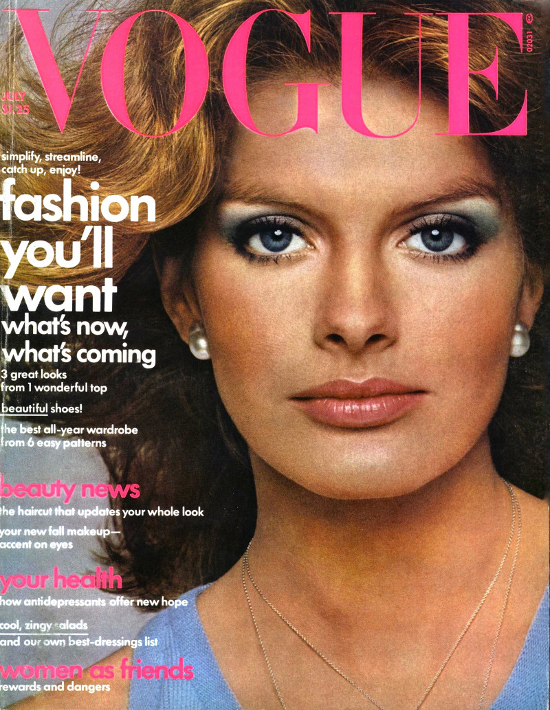Rene Russo featured on the Vogue USA cover from July 1975