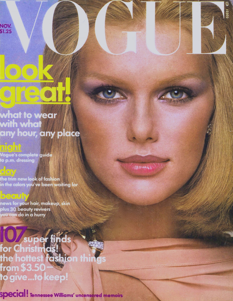 Patti Hansen featured on the Vogue USA cover from November 1975