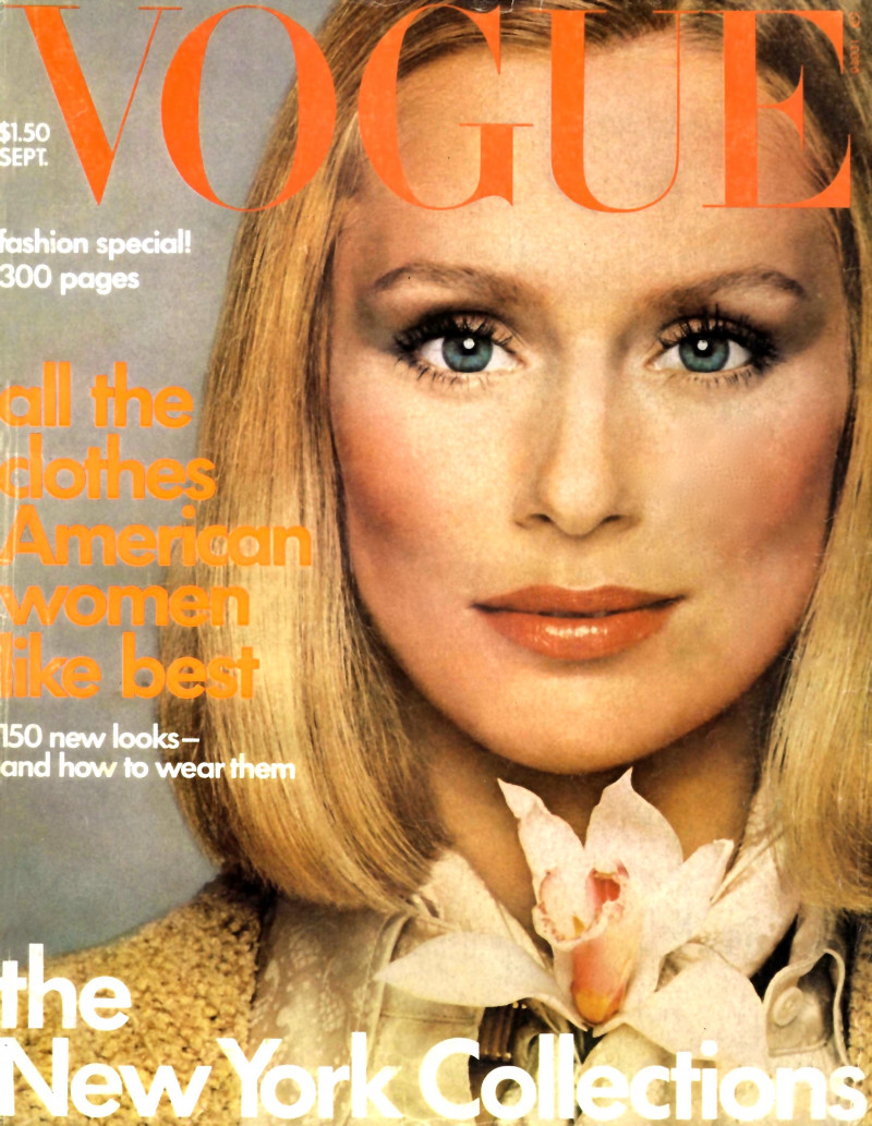 Lauren Hutton featured on the Vogue USA cover from September 1975
