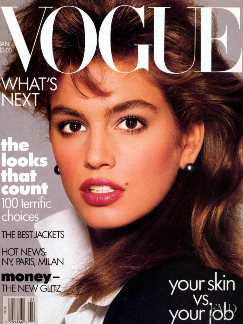 Cindy Crawford featured on the Vogue USA cover from January 1987