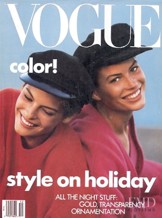 Carre Otis, Linda Evangelista featured on the Vogue USA cover from December 1988