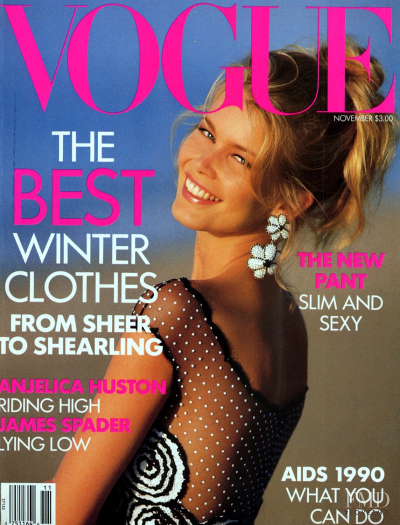 Claudia Schiffer featured on the Vogue USA cover from November 1990