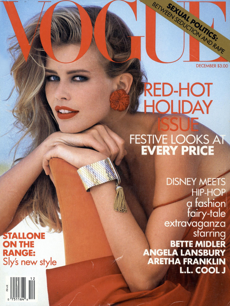 Claudia Schiffer featured on the Vogue USA cover from December 1991