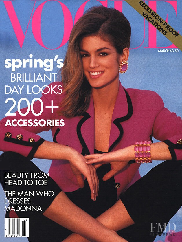 Cindy Crawford featured on the Vogue USA cover from March 1991