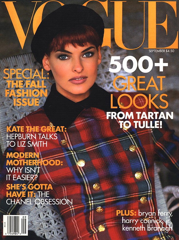 Cover of Vogue USA with Linda Evangelista, September 1991 (ID:3669 ...