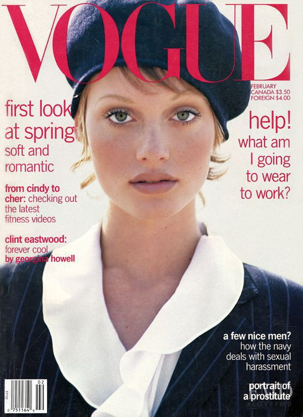 Amber Valletta featured on the Vogue USA cover from February 1993