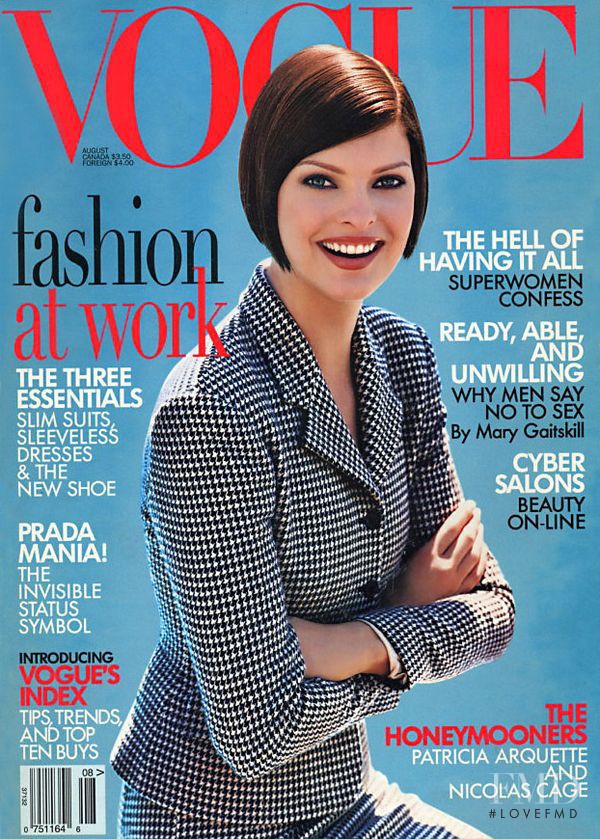 Linda Evangelista featured on the Vogue USA cover from August 1995