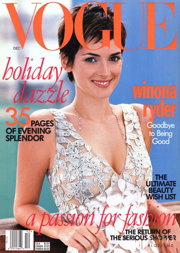 Winona Ryder featured on the Vogue USA cover from December 1996