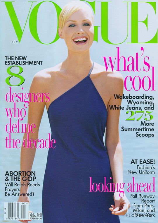 Amber Valletta featured on the Vogue USA cover from July 1996