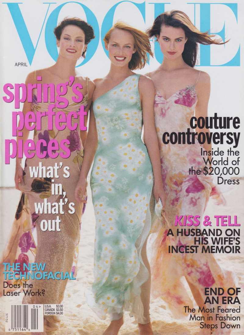 Amber Valletta, Carolyn Murphy, Shalom Harlow featured on the Vogue USA cover from April 1997