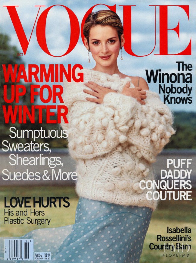 Winona Ryder featured on the Vogue USA cover from October 1999