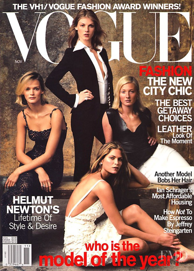 Angela Lindvall, Carmen Kass, Frankie Rayder, Maggie Rizer featured on the Vogue USA cover from November 2000