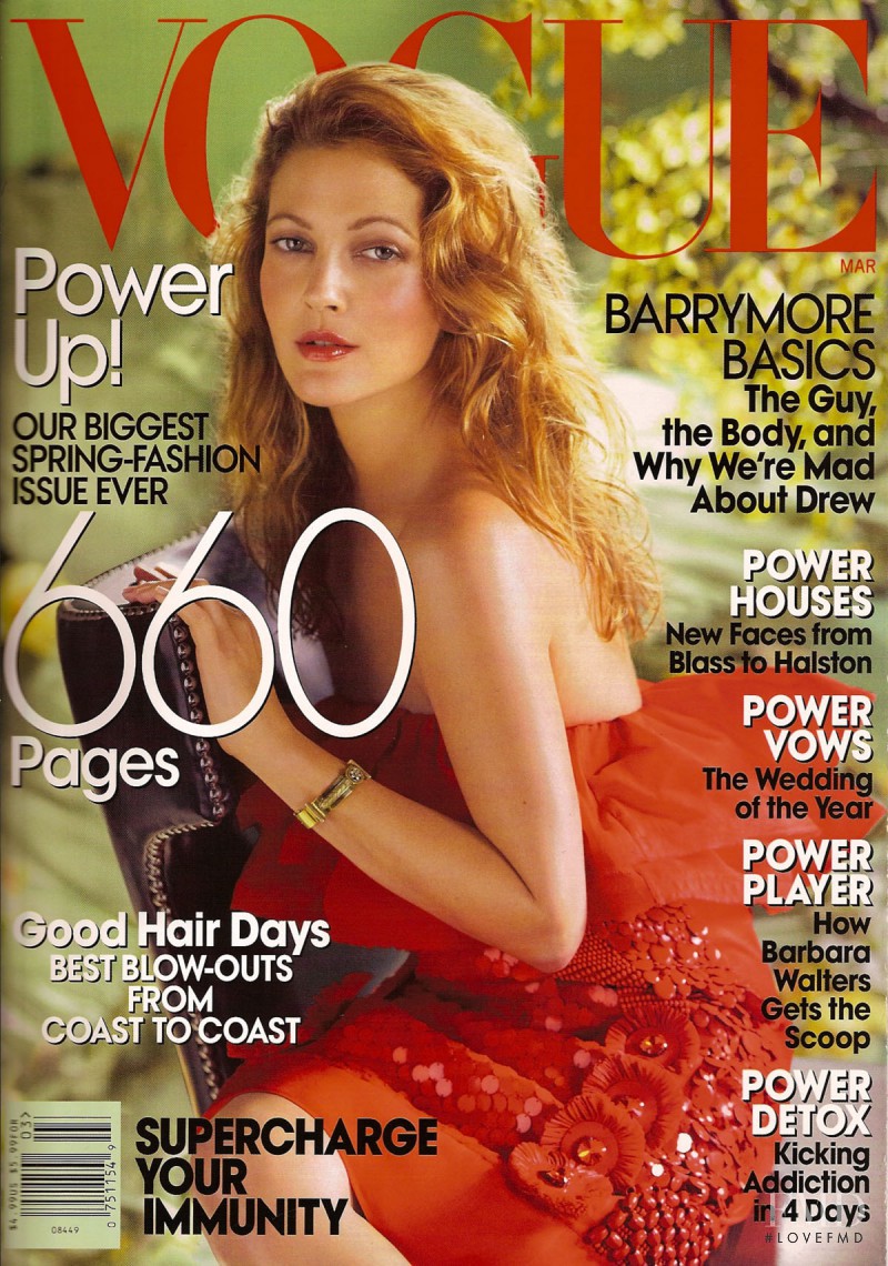 Drew Barrymore featured on the Vogue USA cover from March 2008