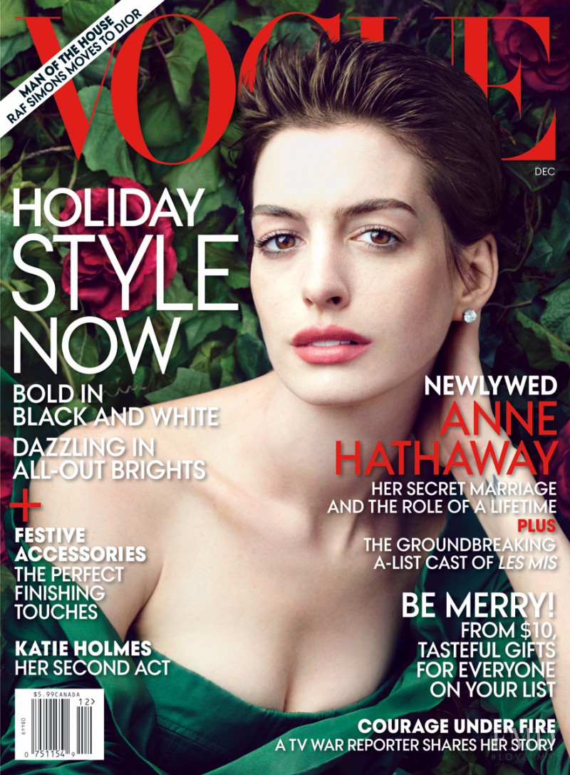 Anne Hathaway featured on the Vogue USA cover from December 2012