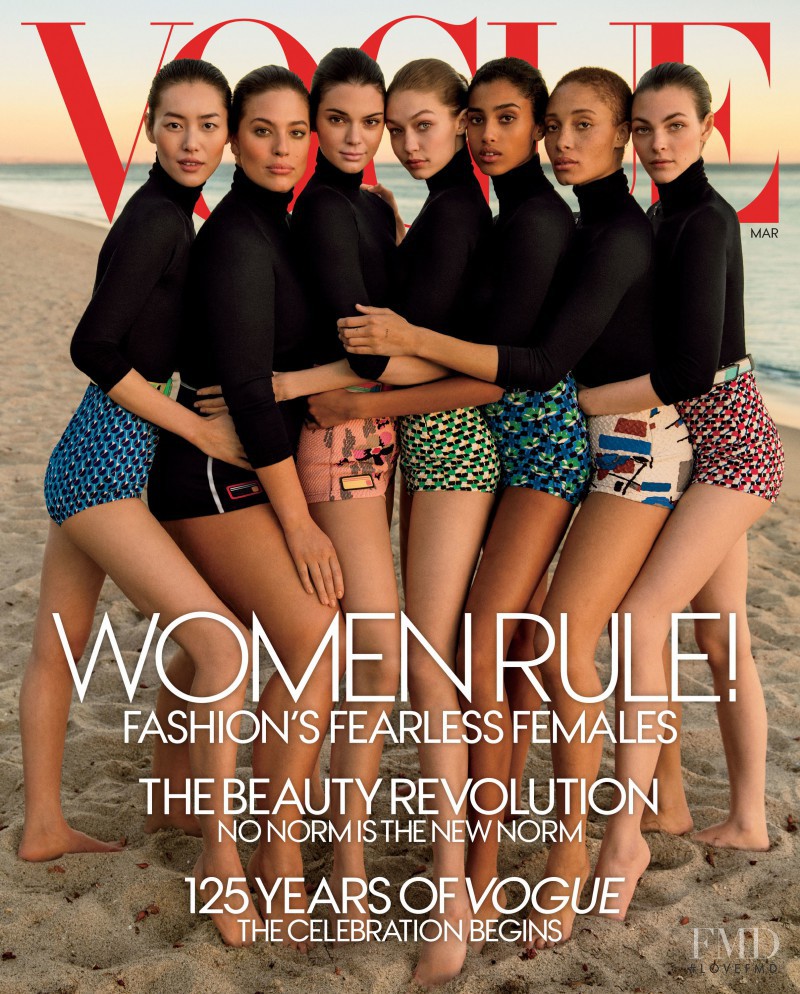 Liu Wen, Kendall Jenner, Imaan Hammam, Adwoa Aboah, Vittoria Ceretti, Gigi Hadid, Ashley Graham featured on the Vogue USA cover from March 2017