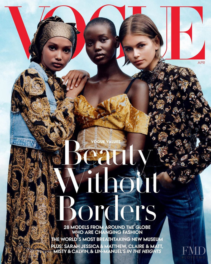 Kaia Gerber, Adut Akech Bior, Ugbad Abdi featured on the Vogue USA cover from April 2020