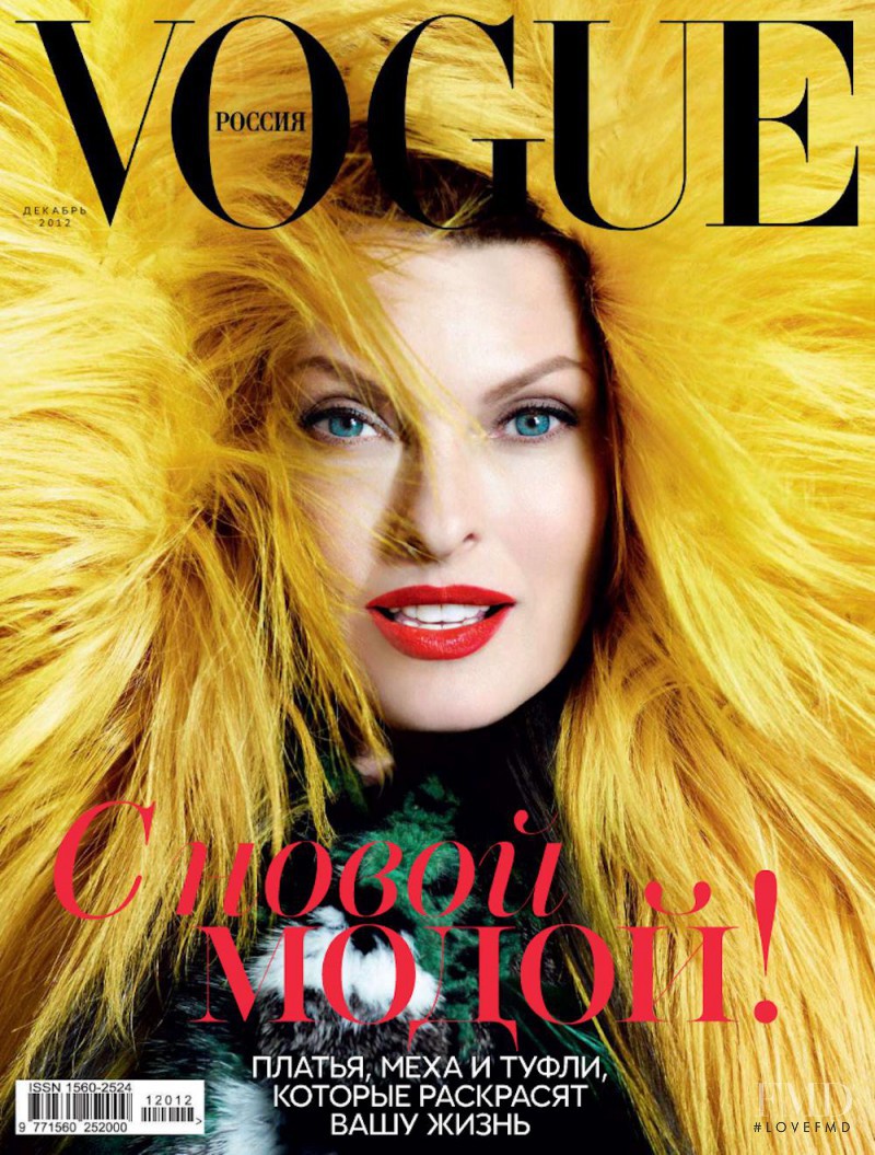 Linda Evangelista featured on the Vogue Russia cover from December 2012