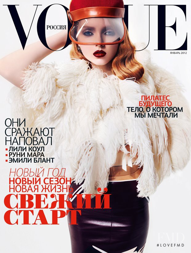 Lily Cole featured on the Vogue Russia cover from January 2012