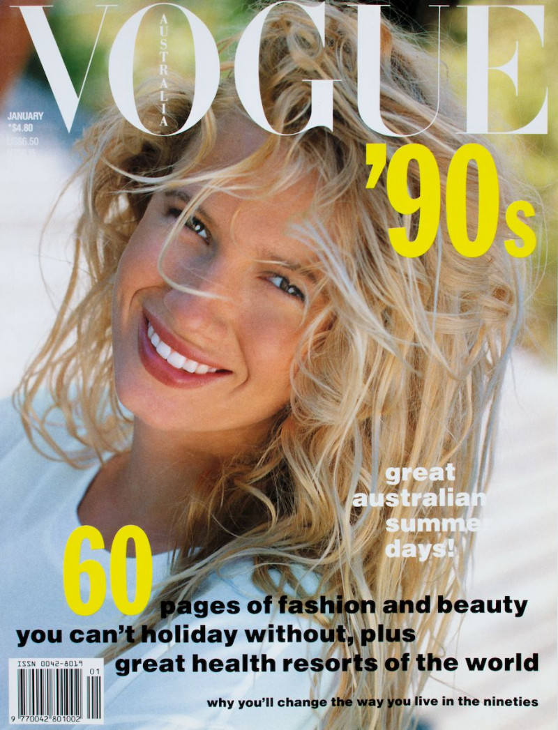 Indra Smith featured on the Vogue Australia cover from January 1990