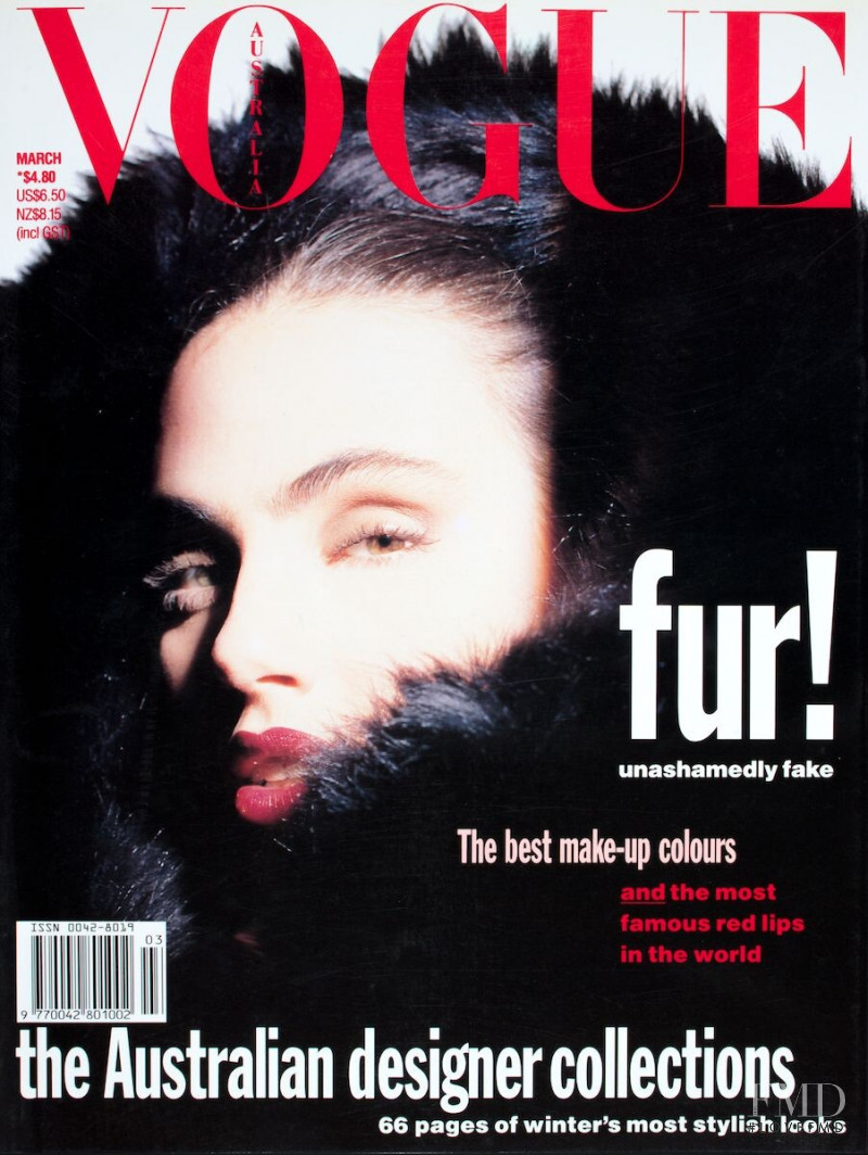 Carol Schwarz featured on the Vogue Australia cover from March 1990