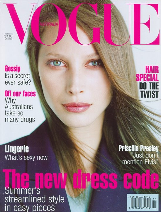 Christy Turlington featured on the Vogue Australia cover from October 1996