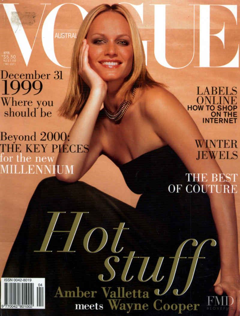Amber Valletta featured on the Vogue Australia cover from April 1999