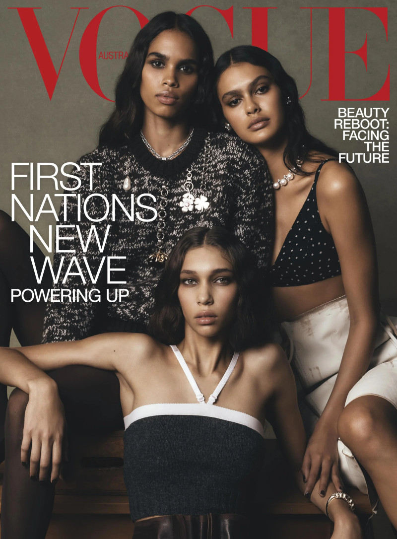 Tatyana Perry, Latahlia Hickling, Em Stenberg featured on the Vogue Australia cover from August 2025