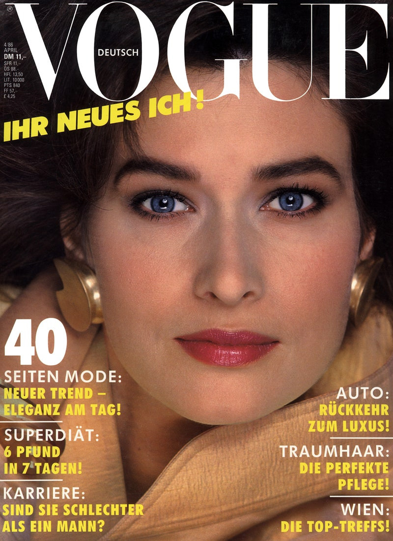 Rosemary McGrotha featured on the Vogue Germany cover from April 1986