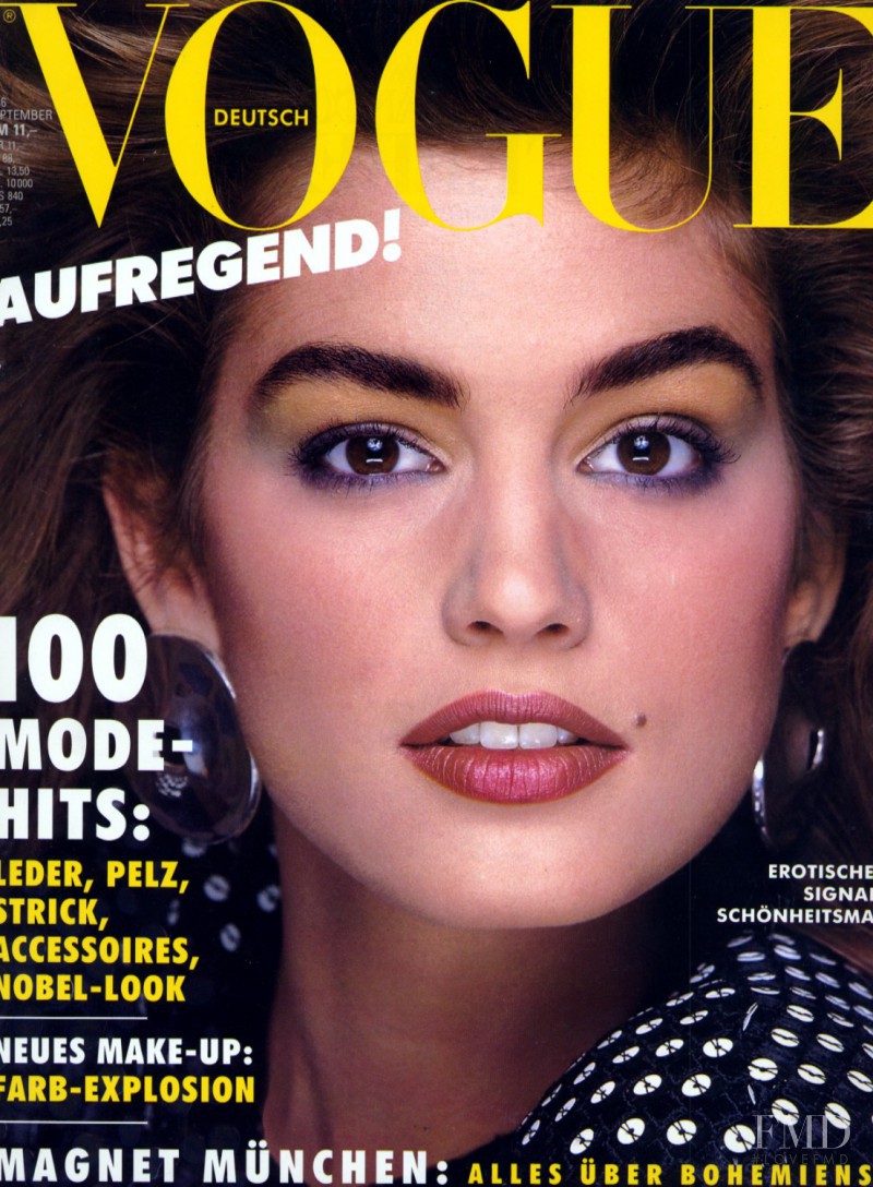 Cindy Crawford featured on the Vogue Germany cover from September 1986