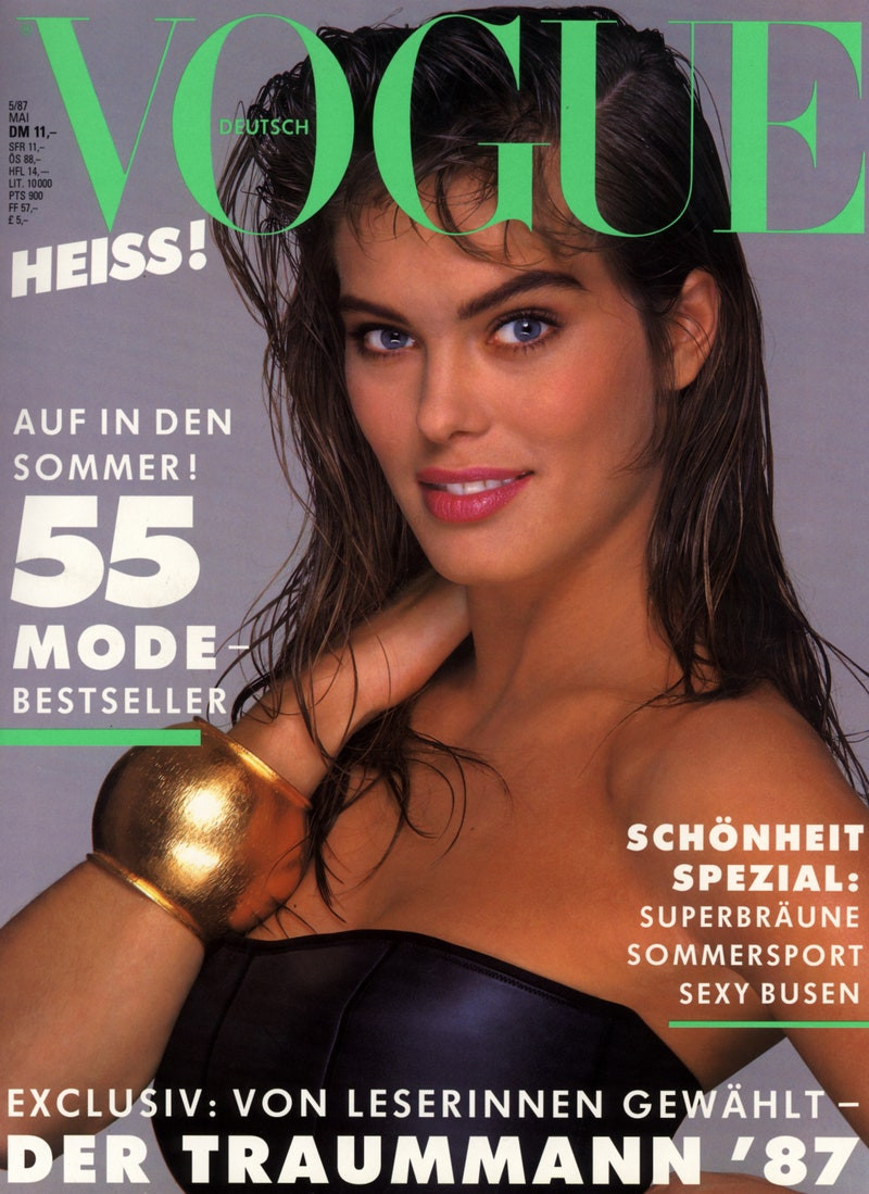 Renee Simonsen featured on the Vogue Germany cover from May 1987