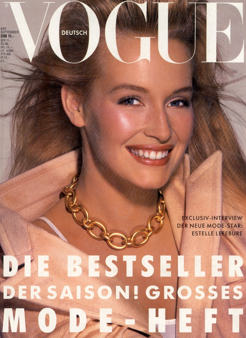 Estelle Hallyday (Lefebure) featured on the Vogue Germany cover from September 1987