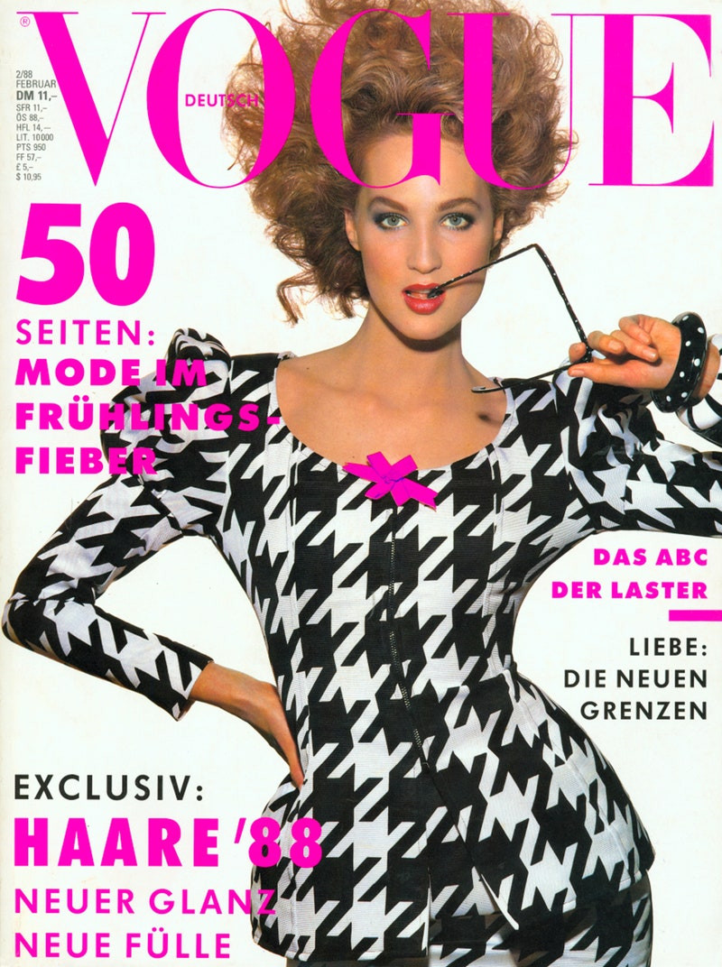 Rebecca Ghiglieri featured on the Vogue Germany cover from February 1988