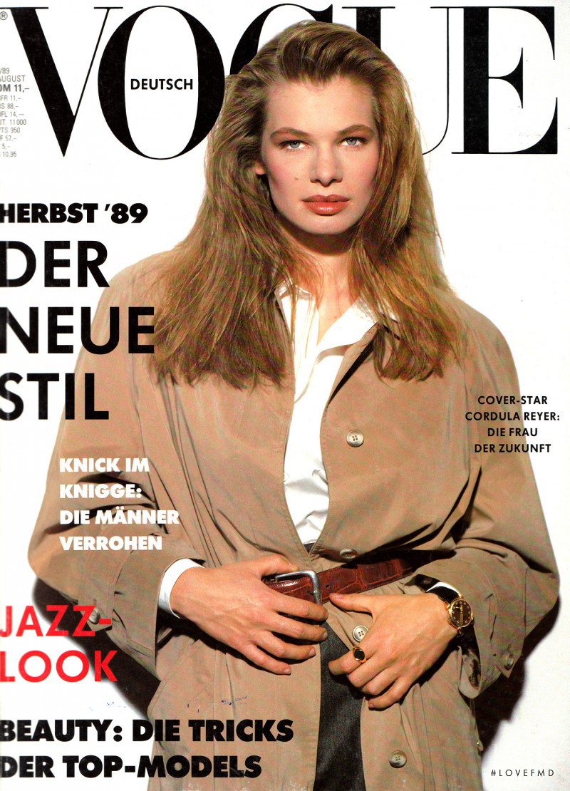 Cordula Reyer featured on the Vogue Germany cover from August 1989