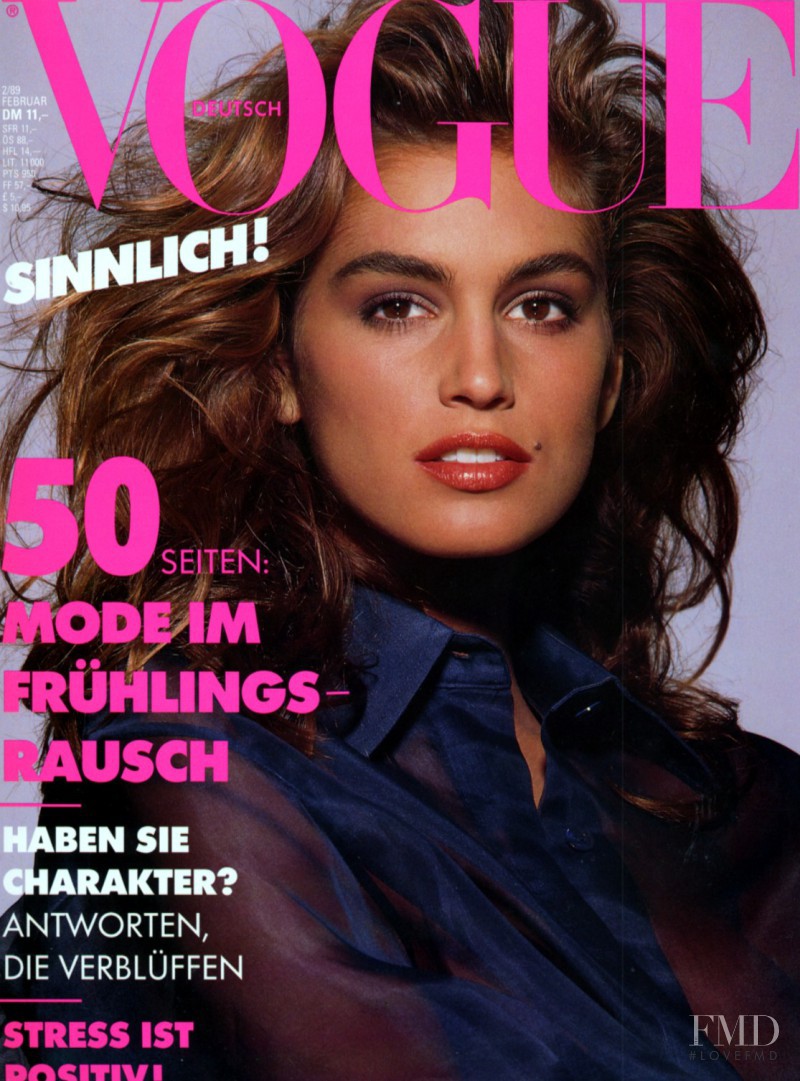 Cindy Crawford featured on the Vogue Germany cover from February 1989