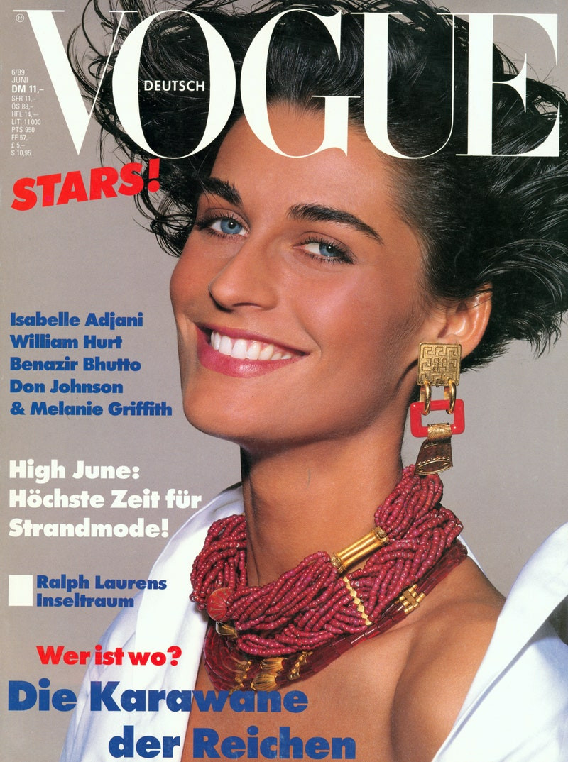 Vanessa Duve featured on the Vogue Germany cover from June 1989