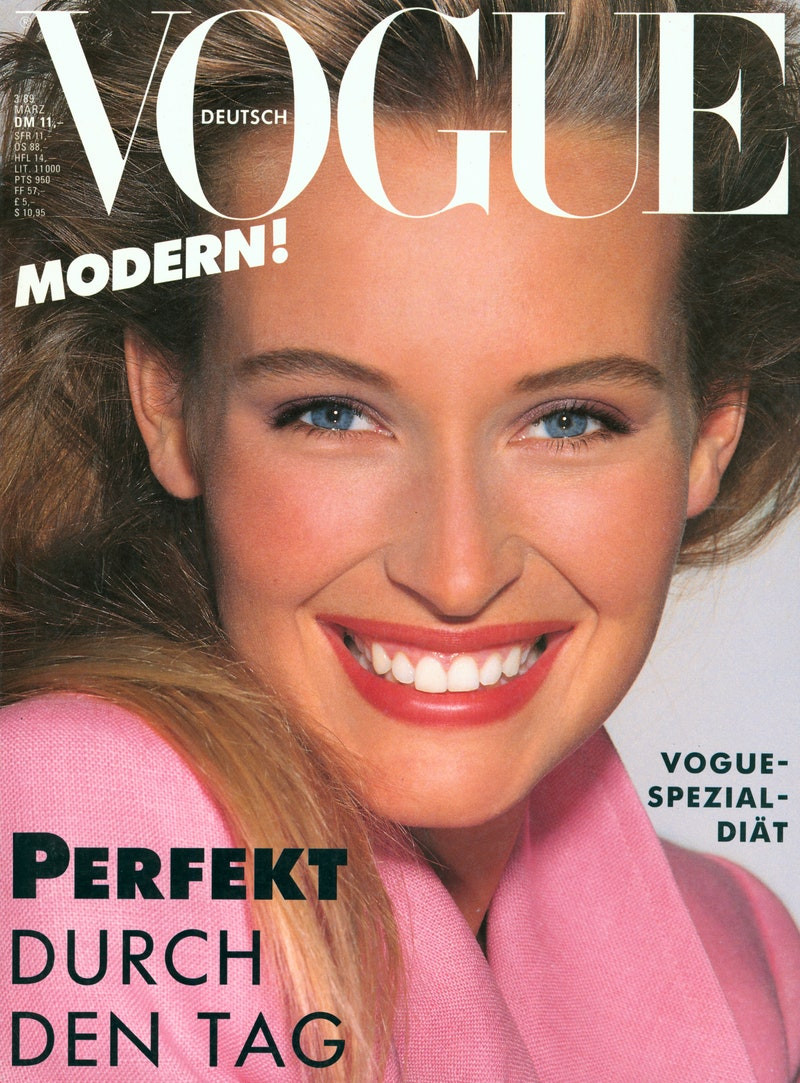 Estelle Hallyday (Lefebure) featured on the Vogue Germany cover from March 1989