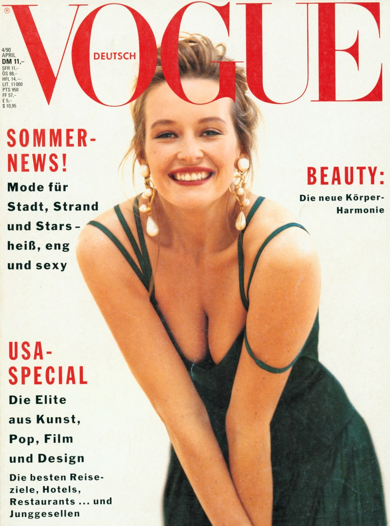 Estelle Hallyday (Lefebure) featured on the Vogue Germany cover from April 1990