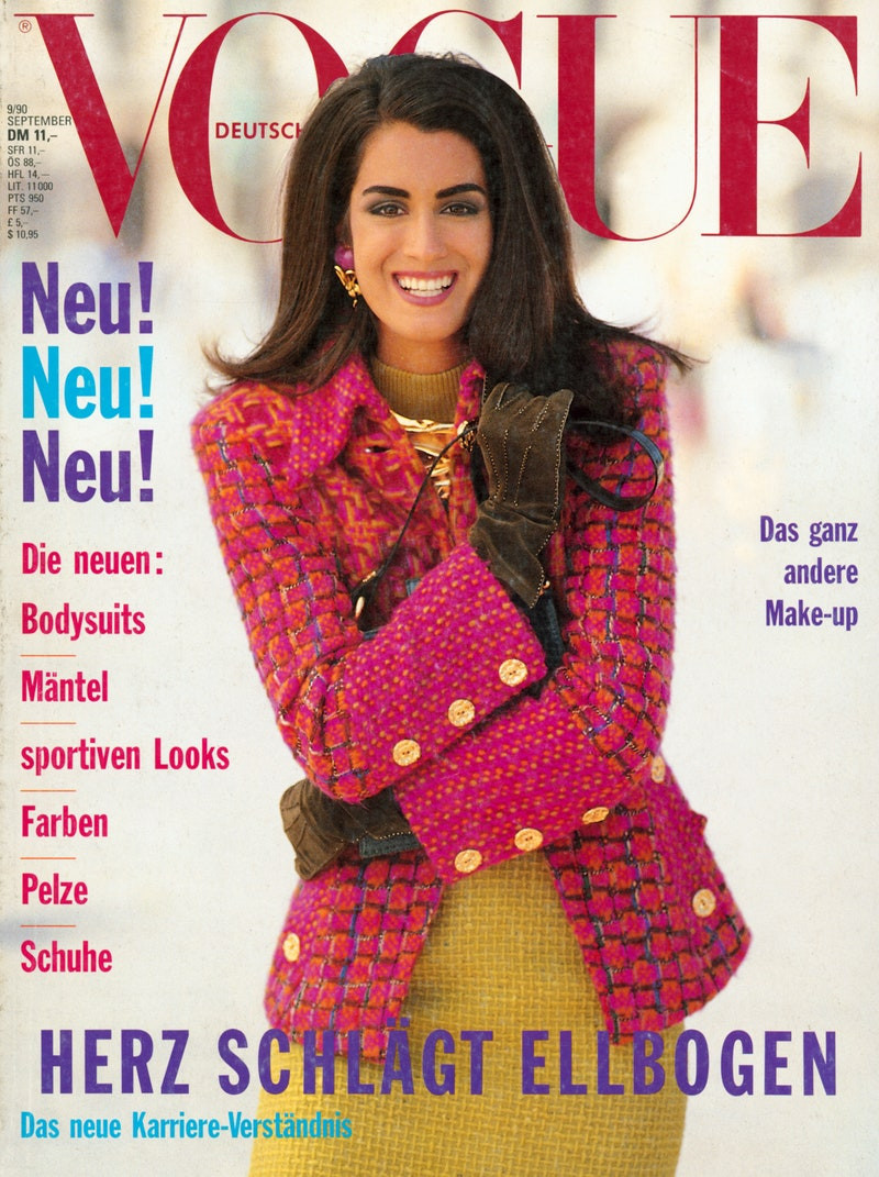 Yasmeen Ghauri featured on the Vogue Germany cover from September 1990
