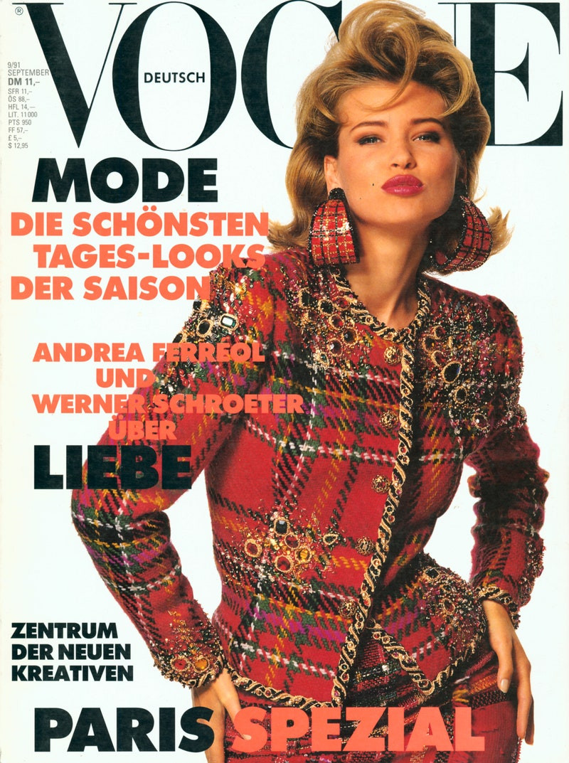 Daniela Pestova featured on the Vogue Germany cover from September 1991